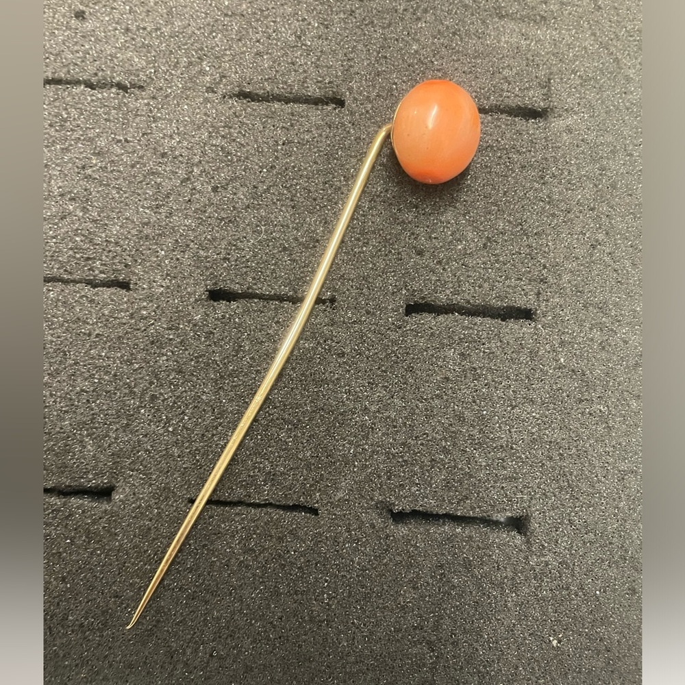 Antique 10kt Gold Cabochon Coral Stick Pin 📍 ORIGINAL FROM RUSSIA!!